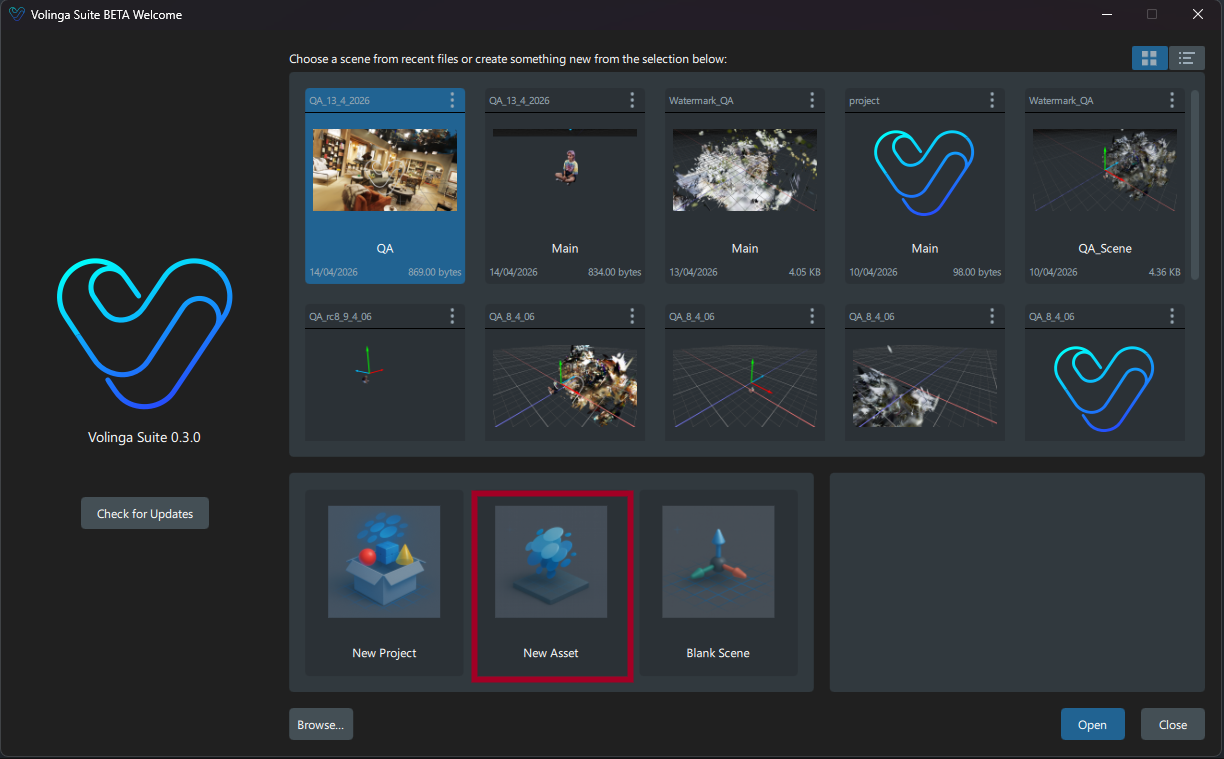 New Asset Window